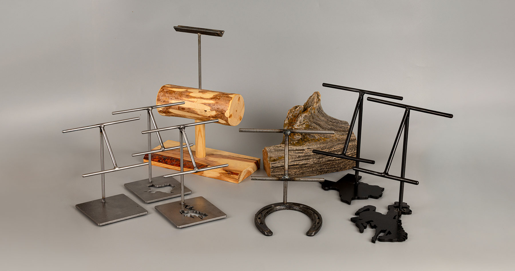 Complete collection of handcrafted spur display stands